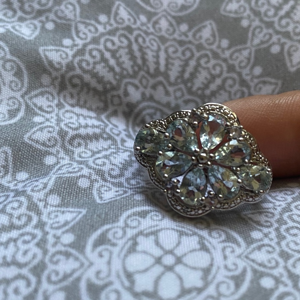 Stunning 925 Sterling silver aquamarine ring sz 8